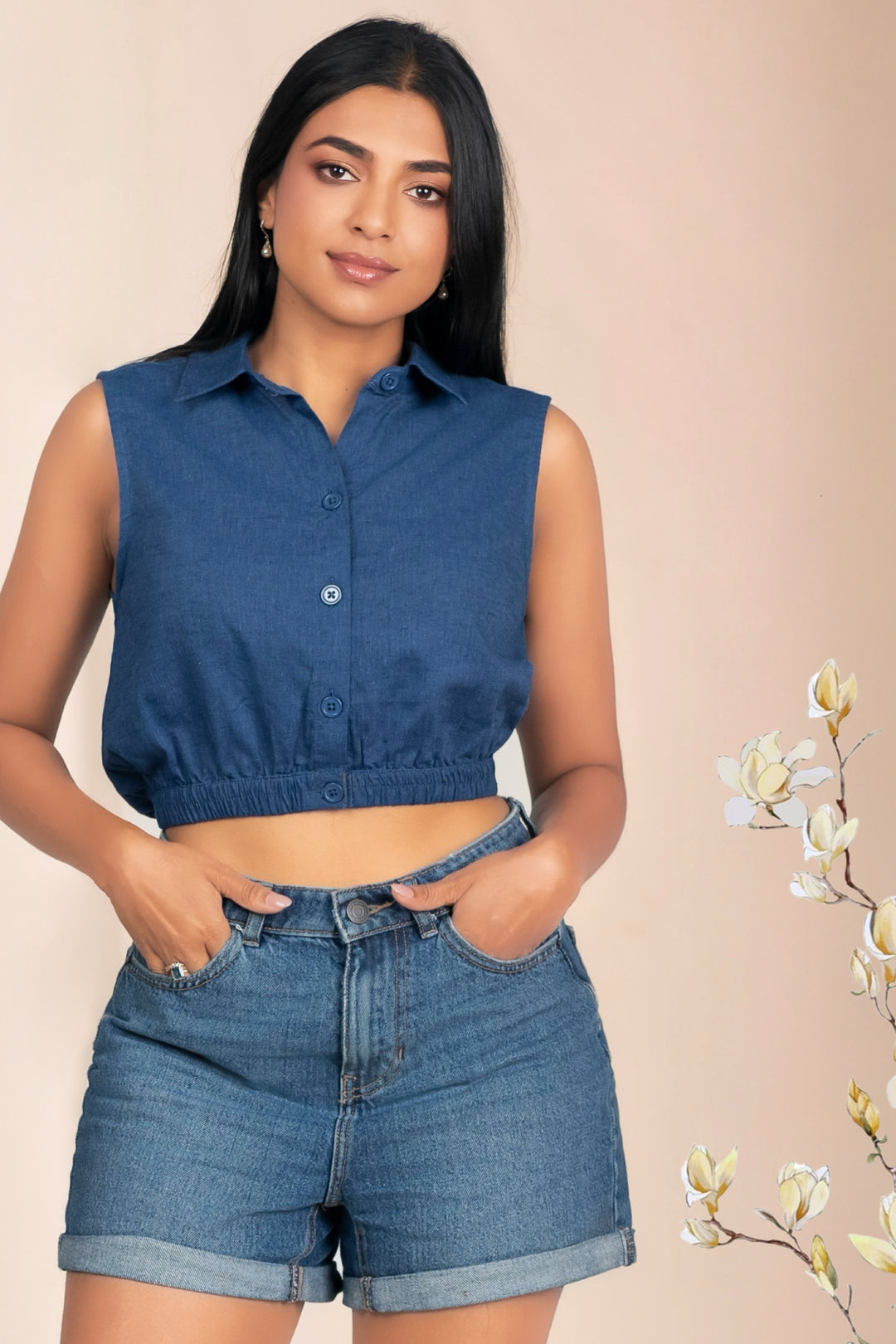 Cropped Button Up Top