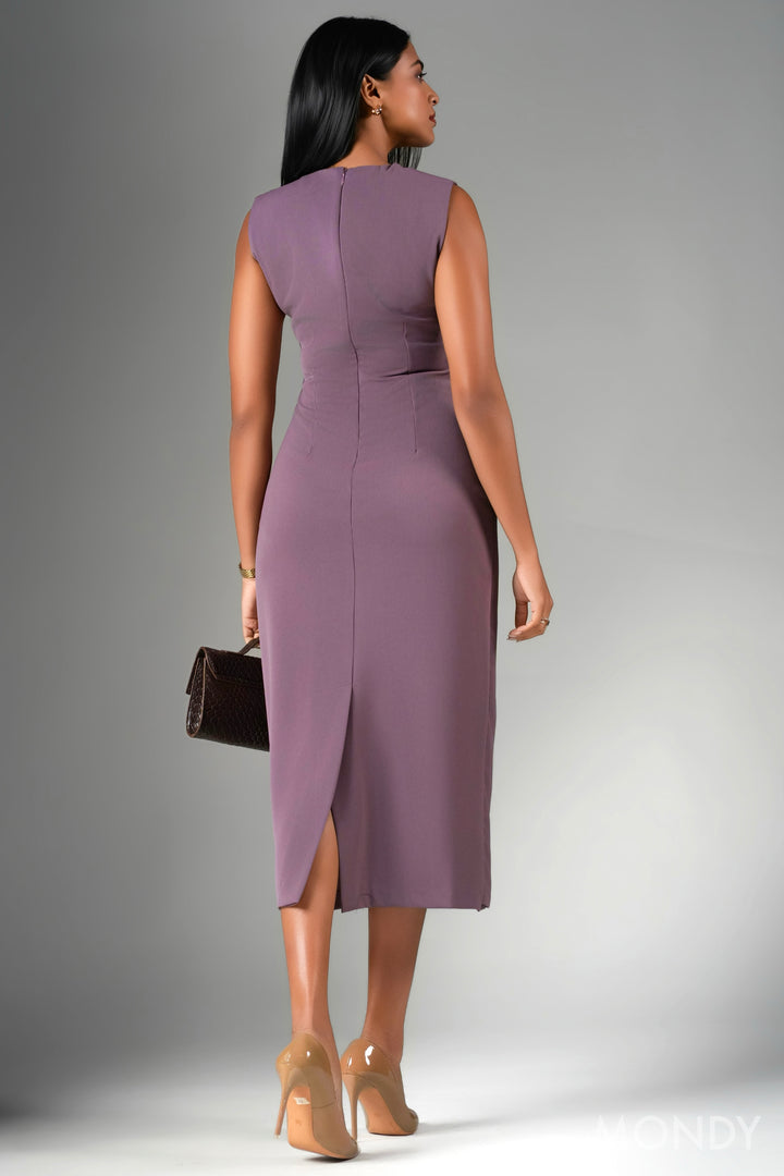 Mock Wrap Midi Dress