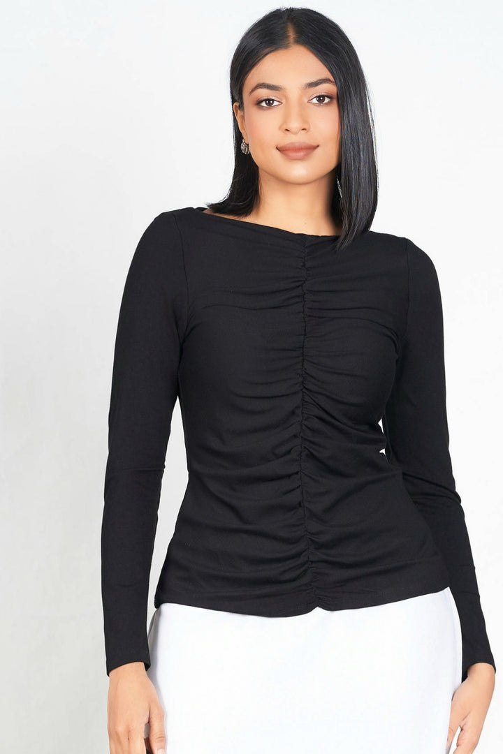 Long Sleeve Gather Detail T-Shirt