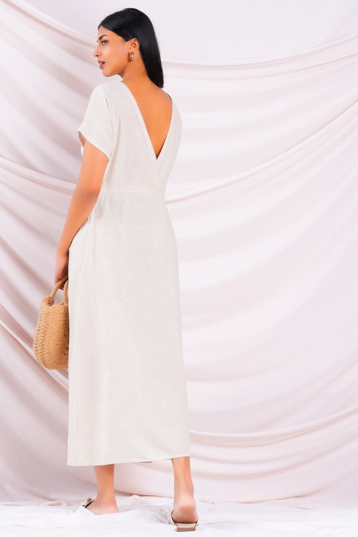 Beige Linen Maxi Dress