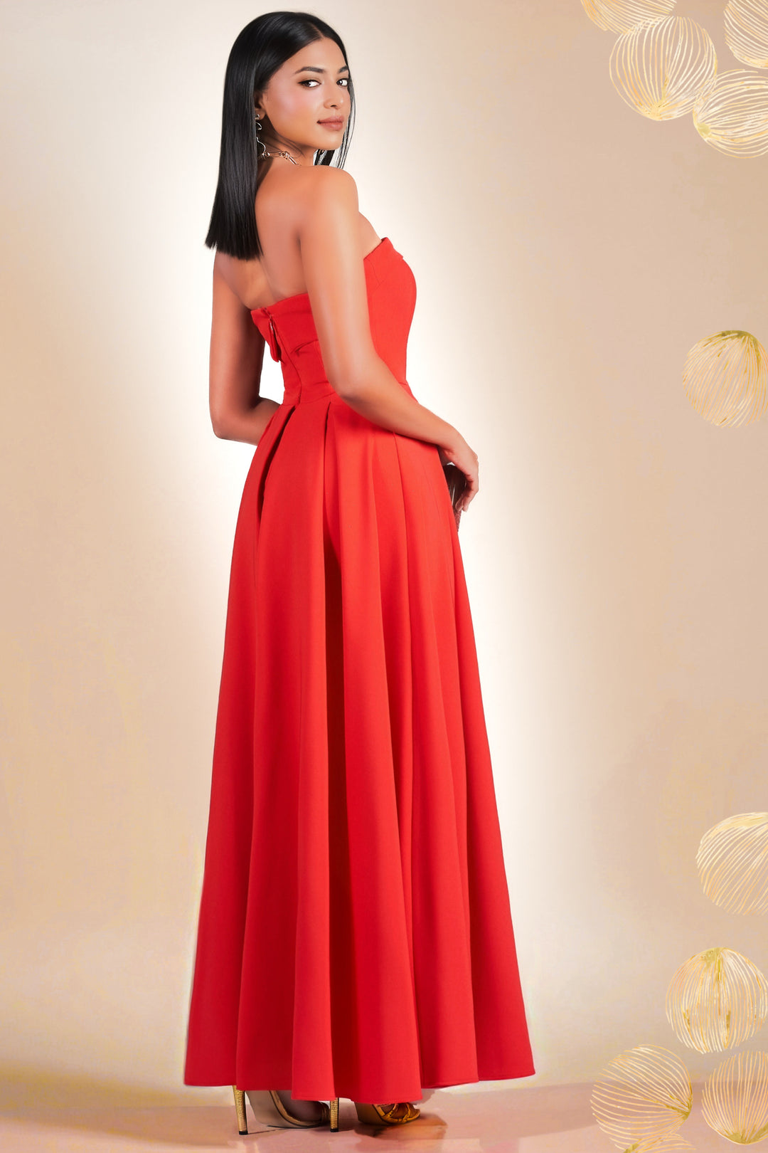 Red Strapless Maxi Dress