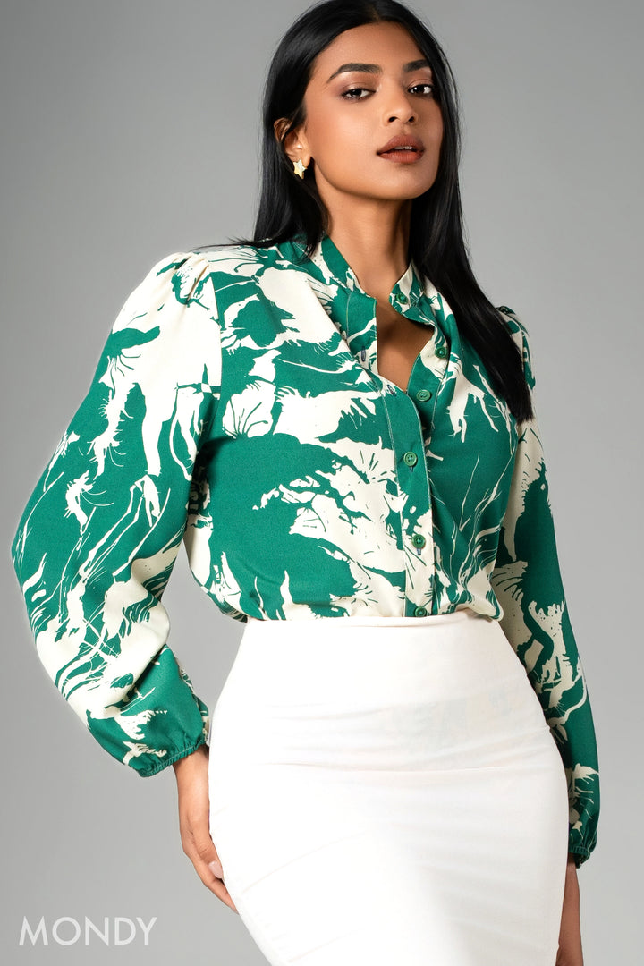 Mandarin Collar Printed Top