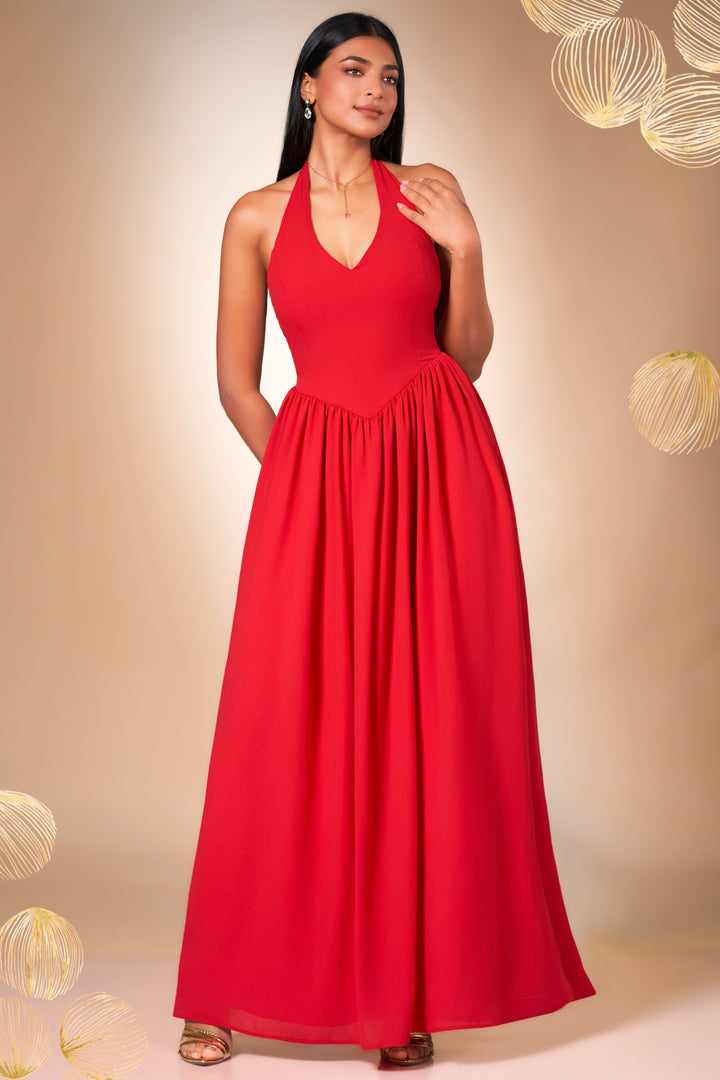 Red Halter Maxi Dress