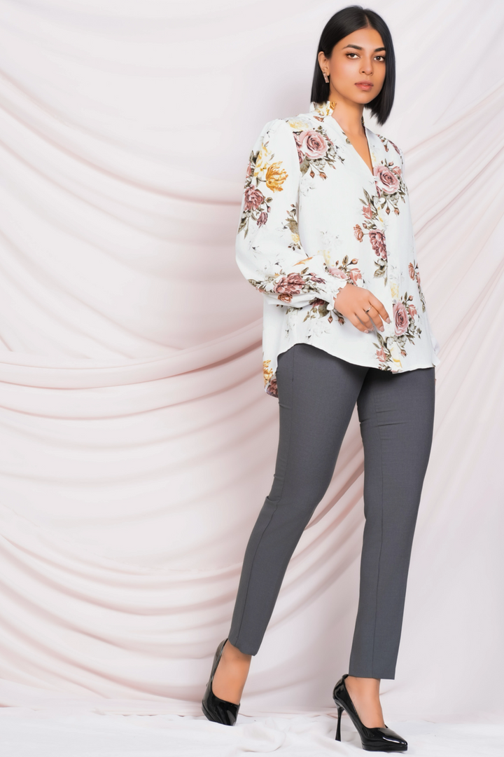 Printed Balloon Sleeve Top