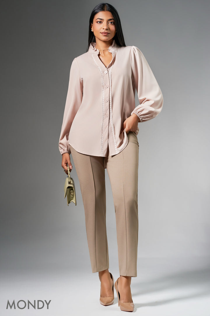 Beige Big Puff Sleeve Top