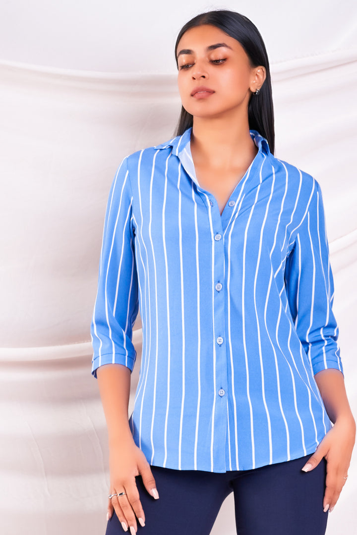 Three Quarter Sleeve Blue Shirt