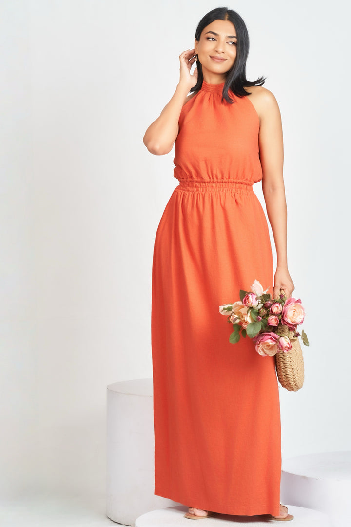 Orange Halter Maxi Dress