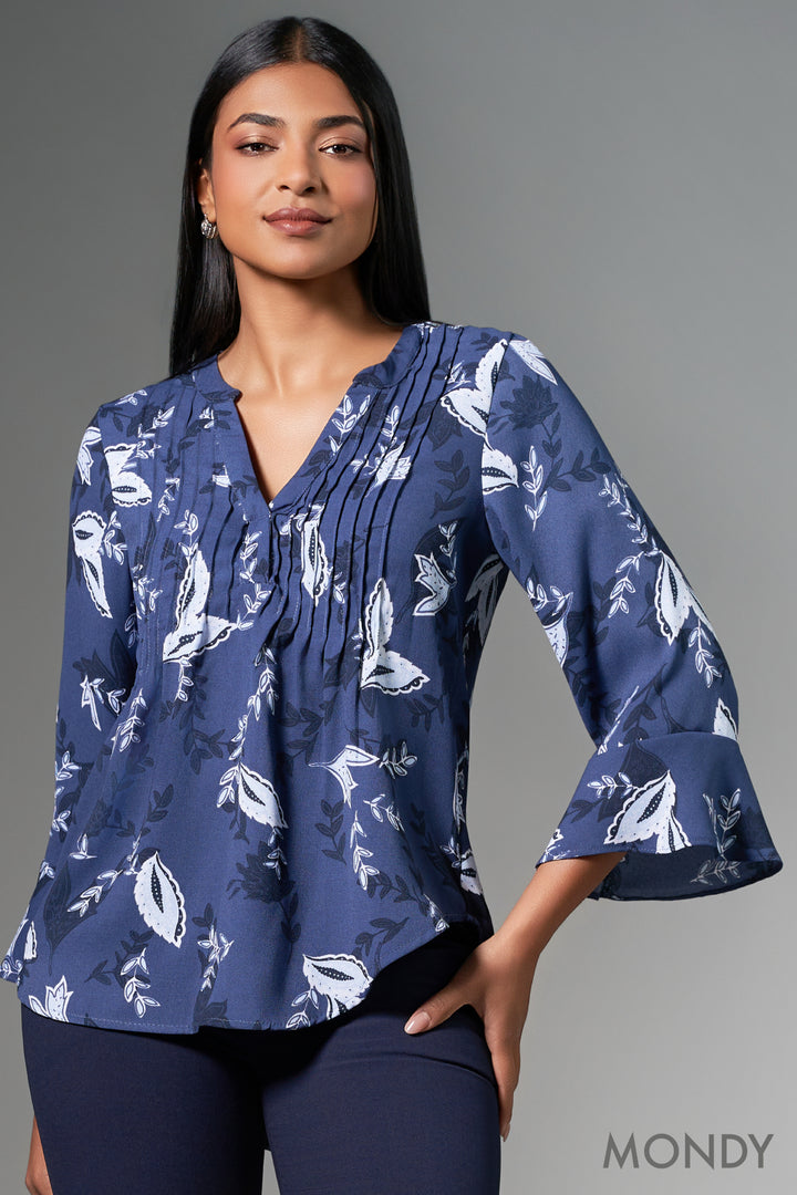 Printed Flare Sleeve Top