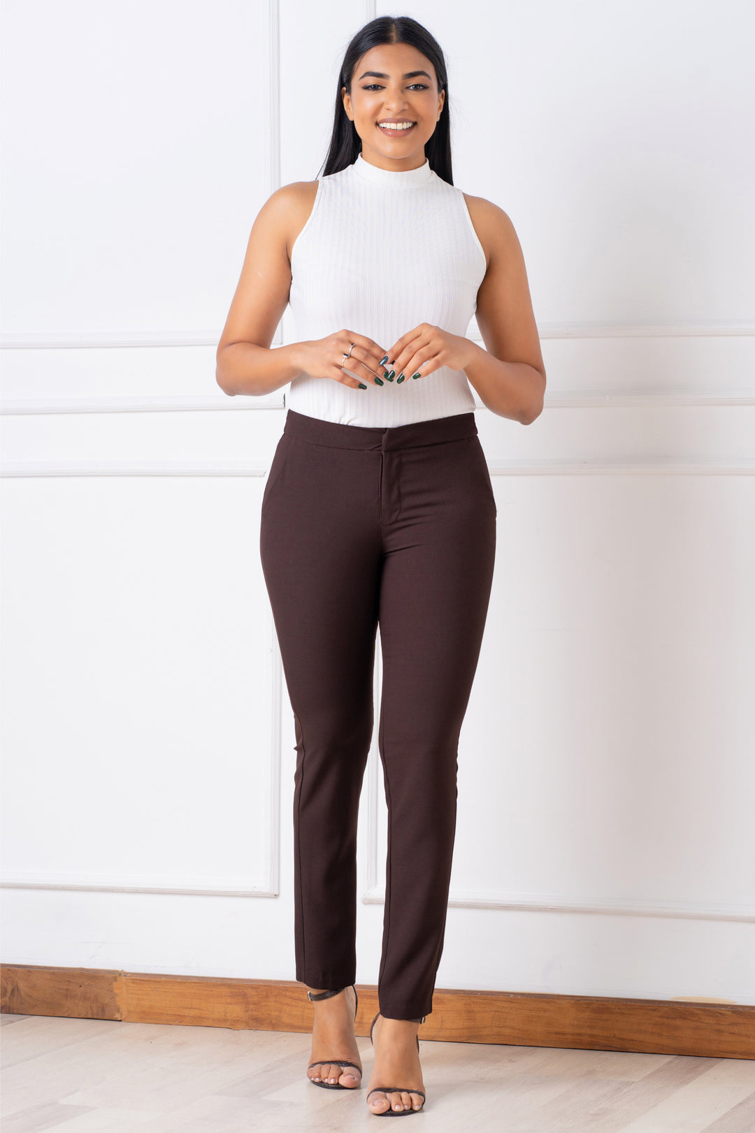 Regular Waist Slim Cut Pant - Slim Fit, Pants, New Arrivals, Office Pants, Pants, Regular Fit, Regular Waist, Slim Fit, Work Pants - MONDY, Sri Lankan women's clothing office wear party dress