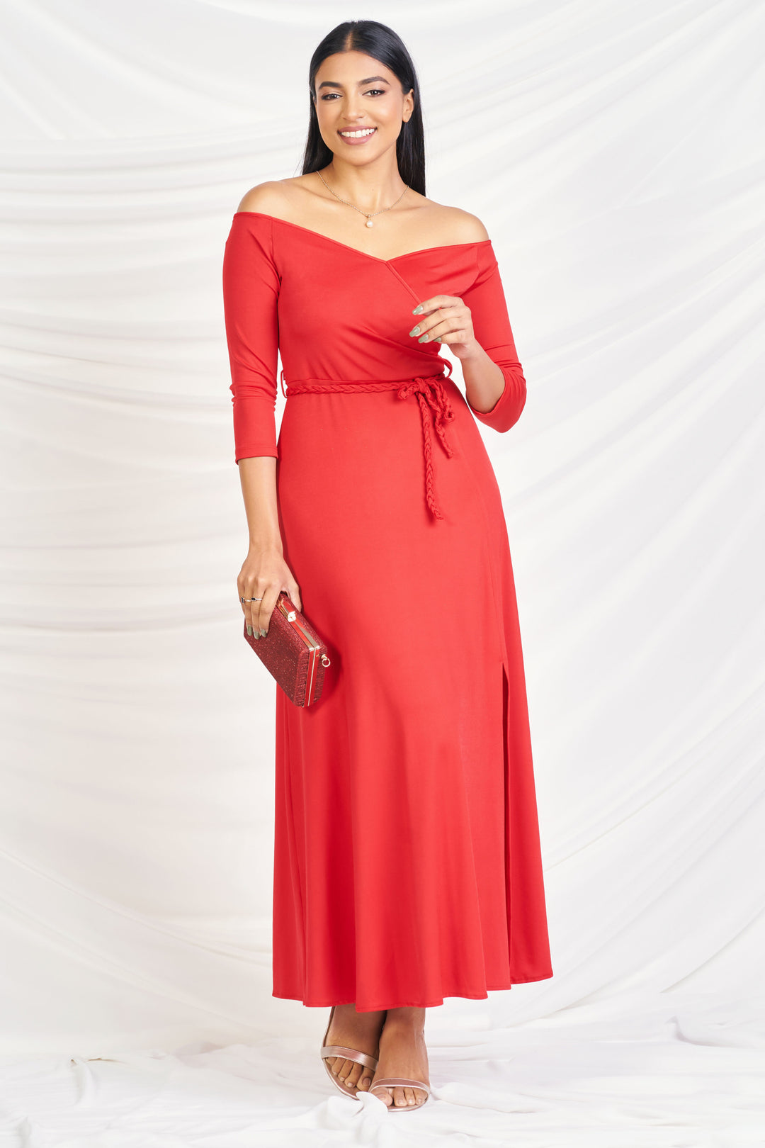 Off Shoulder Maxi Dress - Slim Fit, Maxi Dress, Evening Dresses, Evening Wear, Maxi Dress, Maxi Dresses, New Arrivals, Off Shoulder, SH20, Slim Fit, Smart Casual, Smart Casual Dress, Three Qu